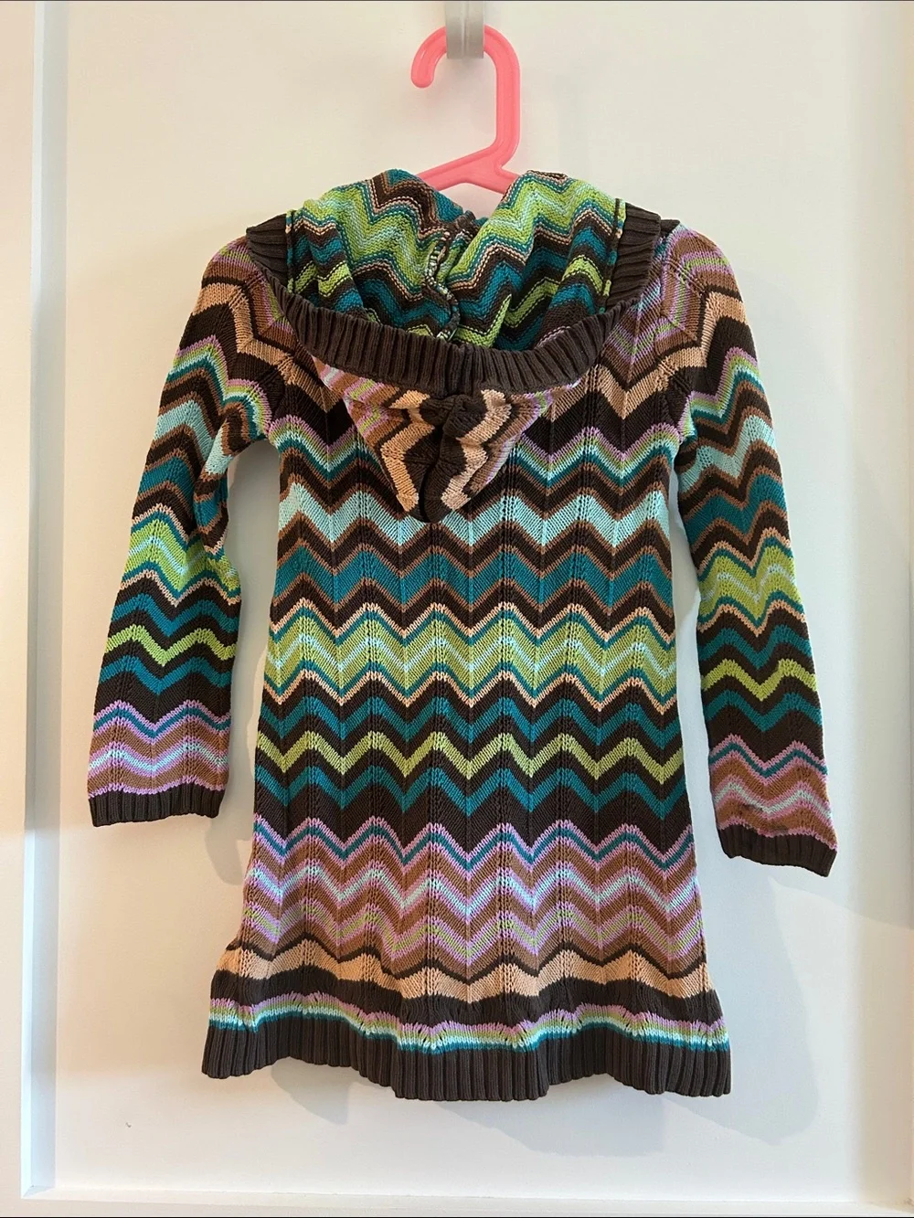 GAP Hooded Chevron Knit Dress in Brown, Aqua, Green, Purple, Pink, Cream